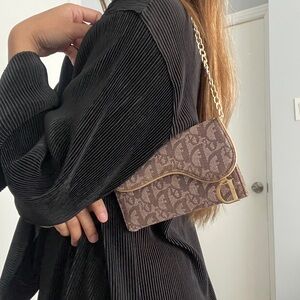 Dior Trotter Saddle Canvass Trifold Wallet with Chain